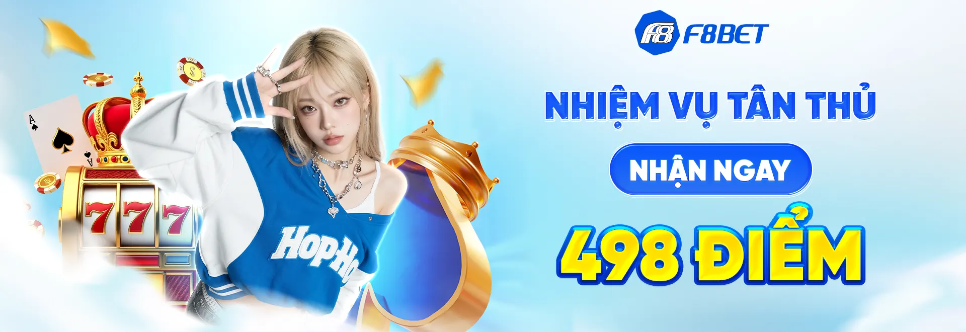 f8bet banner nhiệm vụ tân thủ nhận ngay 498 điểm